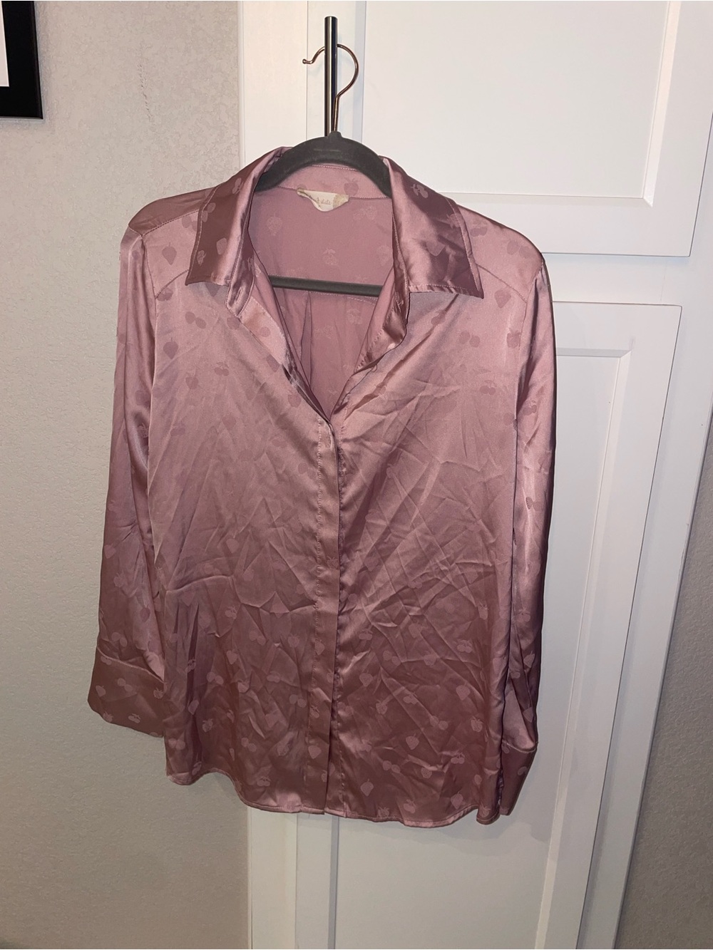 Altar’d State Satin Button-Front Women's Top in Dusty Rose
